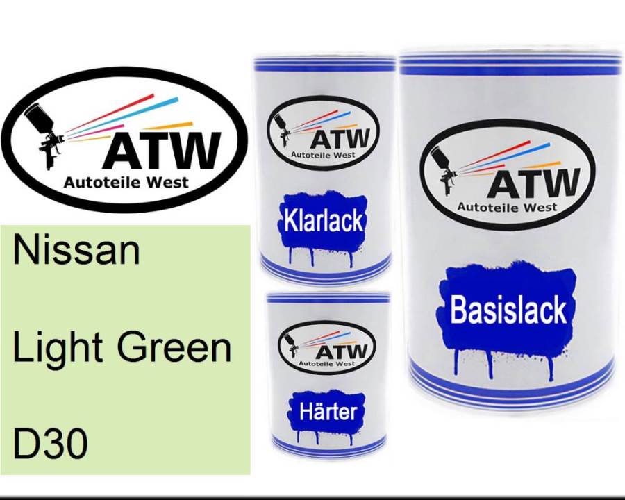 Nissan, Light Green, D30: 500ml Lackdose + 500ml Klarlack + 250ml Härter - Set, von ATW Autoteile West.